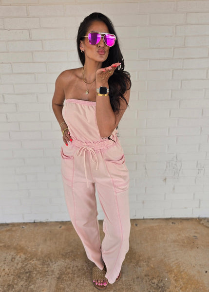 No Exposure Pink Strapless Jumpsuit