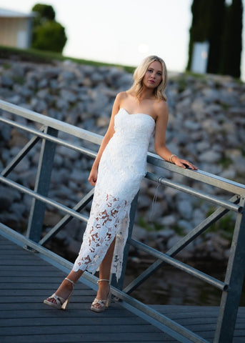 Love Everlasting White Strapless Lace Midi Dress