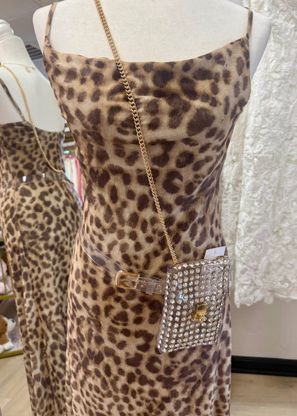 Clear Rhinestone Belt Bag With Chain