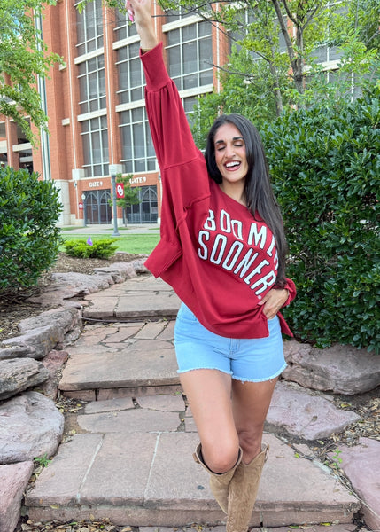 BOOMER SOONER Crimson Stadium Oversized Sweatshirt