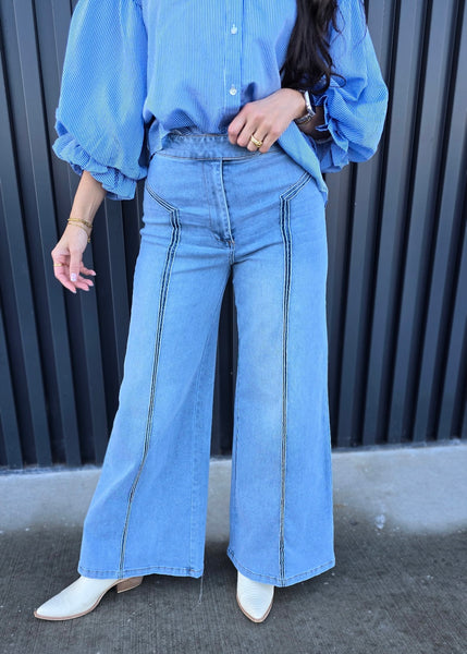 Genevieve High Waisted Wide Leg Denim - Light Wash