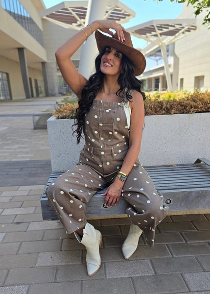 Free Fallin Brown & White Polka Dot Overall