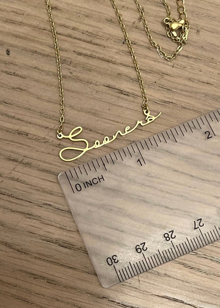 Oklahoma Sooners Gold Script Necklace
