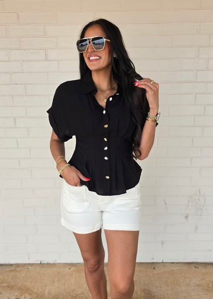 Hidden Request Black Short Sleeve Top