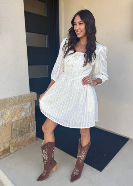 Picturing Your Dreams Textured Lace Long Sleeve Mini Dress