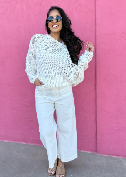 Ocean Spray White Crochet Sweater - Large
