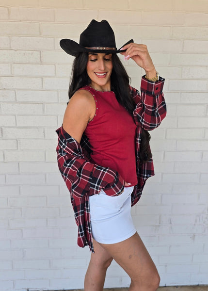 Oklahoma Sooners Plaid Button Up Top