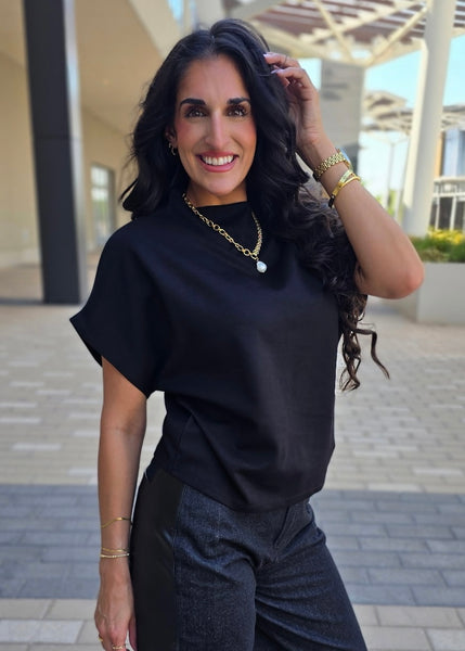 As You Are Black Mock Neck Batwing Sleeve Top