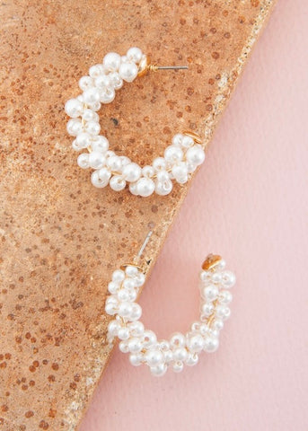 Pearl Beaded Hoop Earrings