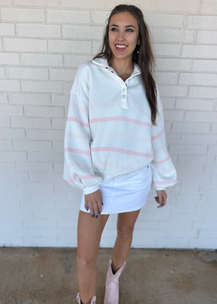 Pleasantly Pink & White Striped Pullover