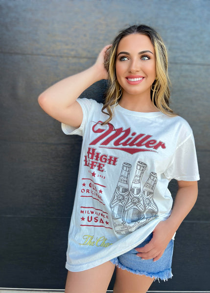 "Miller High Life" White Graphic Tee