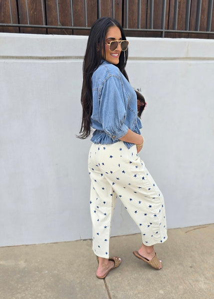 In Full Swing Button Up Denim Top