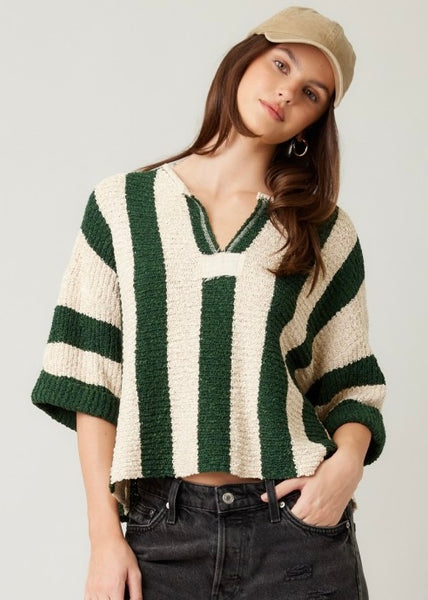It's Giving Fall Vibes Hunter Green Striped Sweater