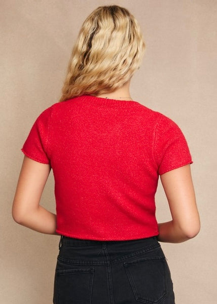 Time To Change Red Short Sleeve Sweater Top