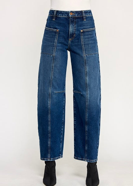 Erica High Rise Dark Wash Barrel Jeans