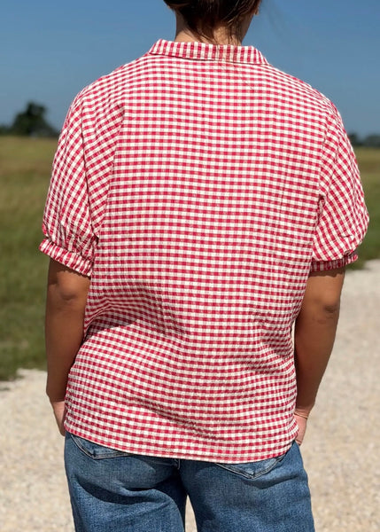 It's A Gem Red Plaid Short Sleeve Blouse