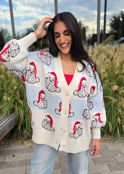 It's Time For Santa Face Oversized Cardigan
