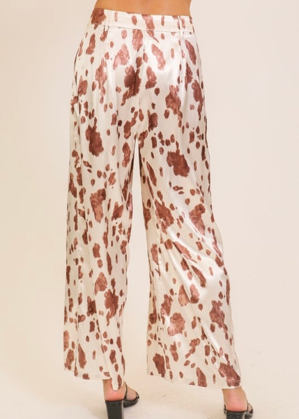 Cow Print Wide Leg Pants