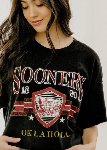 OU Sooners Pep Rally Black Thrifted Tee