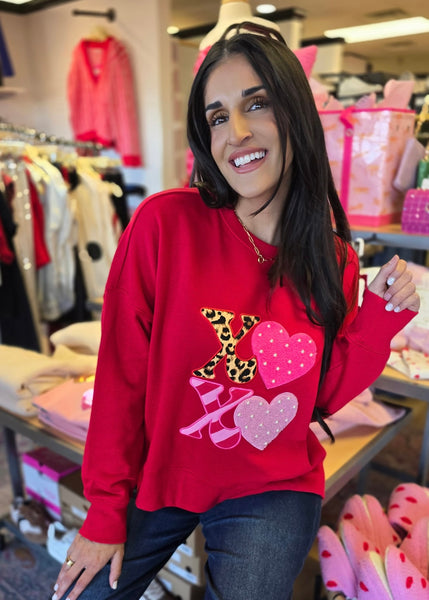 "XOXO" Red Relaxed Sweatshirt