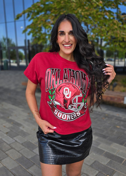 Oklahoma Sooner Crimson Helmet Tee