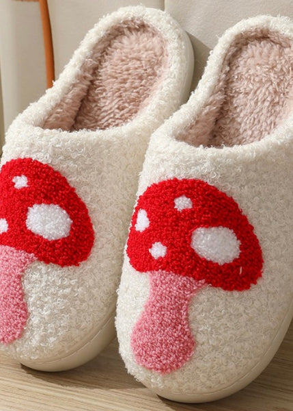 Mushroom Fuzzy Slippers - White/Pink