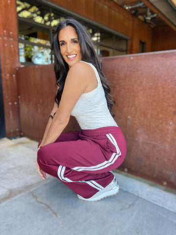 Dance To The Beat Burgundy Track Pants - LARGE