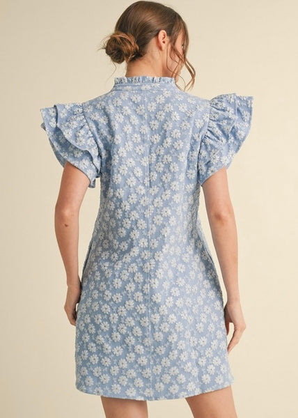 Plan To Stay Floral Embroidered Detail Blue Dress