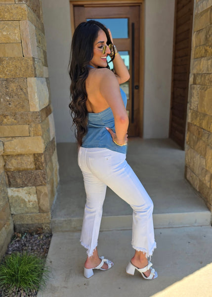 Memory Lane Chambray Button Up Halter Top