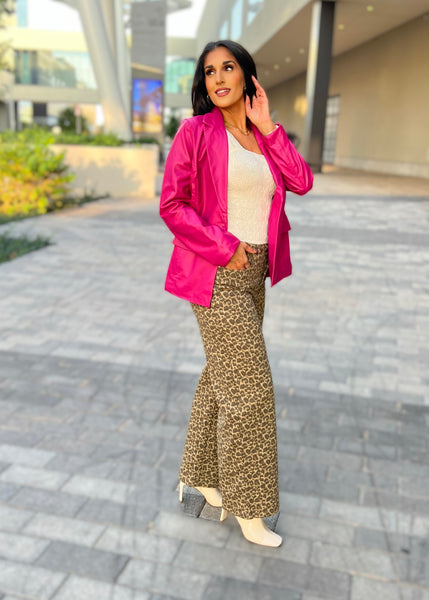 Embrace It Magenta Faux Leather Blazer