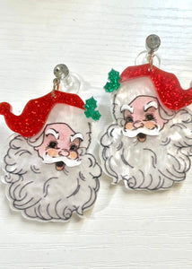 Santa Earrings: Red Glitter