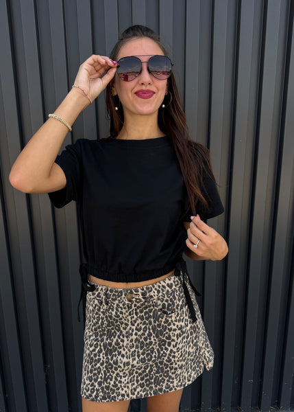 Here For A Purpose Black Tie Waist Top