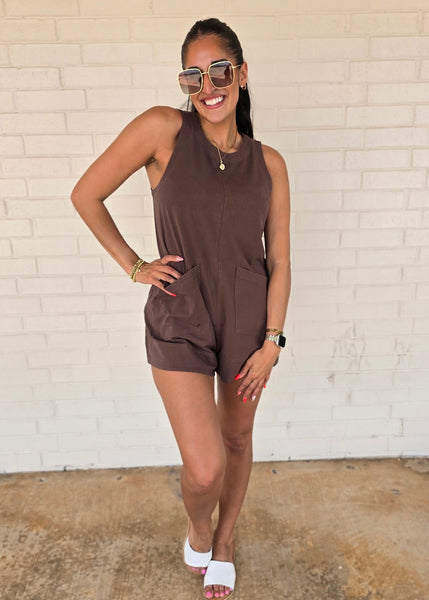 Better Days Ahead Sleeveless Brown Romper