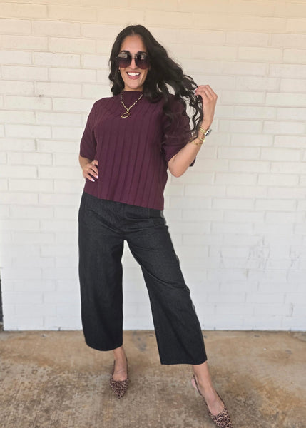 No Apologies Burgundy Ribbed Short Sleeve Top