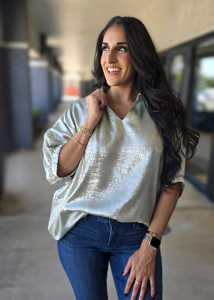 Shining Star Sage Shimmer Collared Top