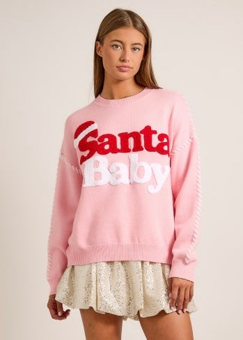 "Santa Baby" Lt. Pink Christmas Knit Sweater