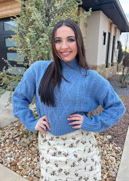 Starry Night Gray Blue Cable Knit Sweater