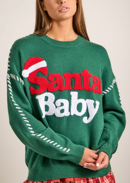 "Santa Baby" Green Christmas Knit Sweater