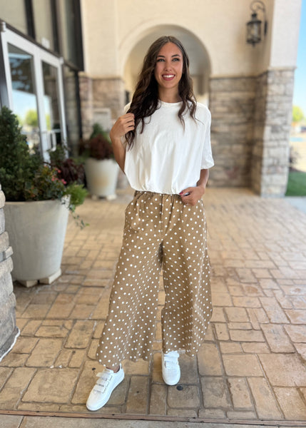 Now You See Me Camel Polka Dot Pants