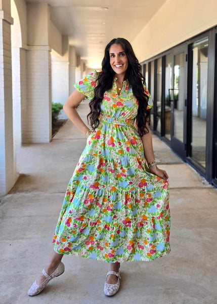 Summer Evenings Green Floral Maxi Dress