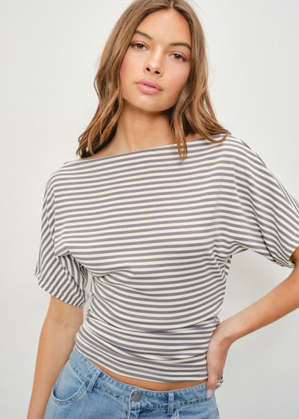Living Laidback Striped Off Shoulder Top