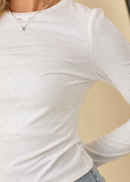 Just A Little Time White Rhinestoned Fitted Top