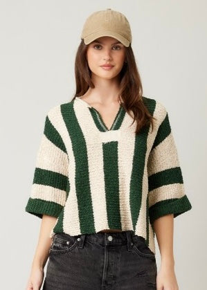 It's Giving Fall Vibes Hunter Green Striped Sweater