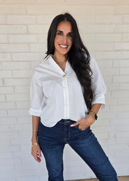 Just A Reaction White V-Neck Top