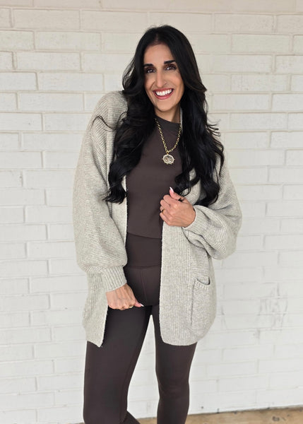 Going Cozy Oatmeal Balloon Sleeve Cardigan