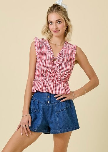 Cheering Section Gingham Sleeveless Top