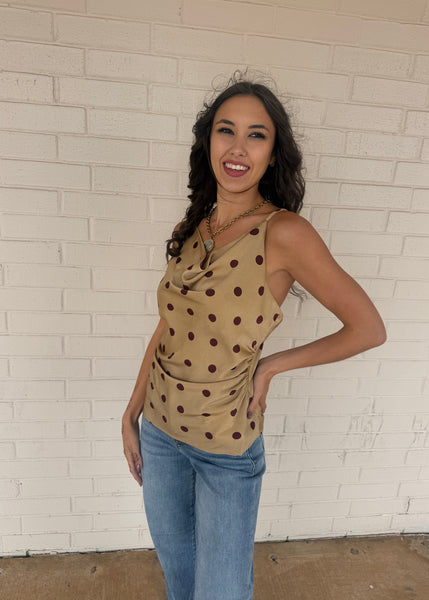 Fun Fact Cowl Neck Polka Dot Cami Top