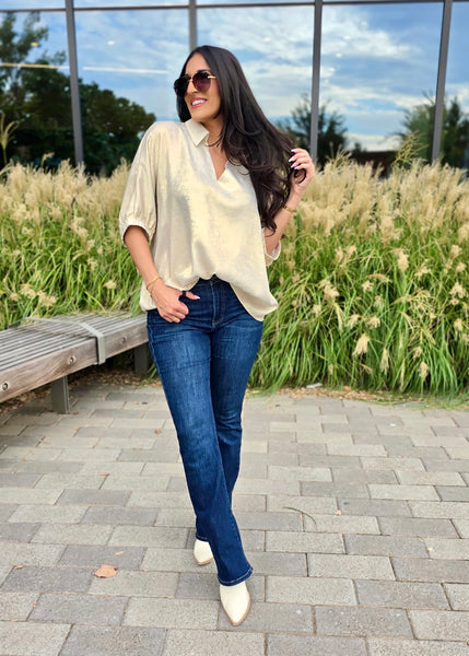 Shining Star Pearl Shimmer Collared Top