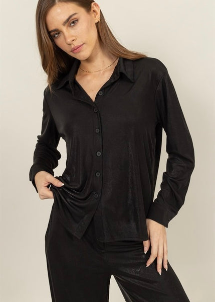 Shining Star Black Metallic Shirt & Pant Set