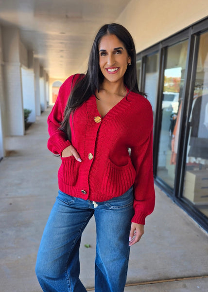 Rely On Me Red Button Up Cardigan